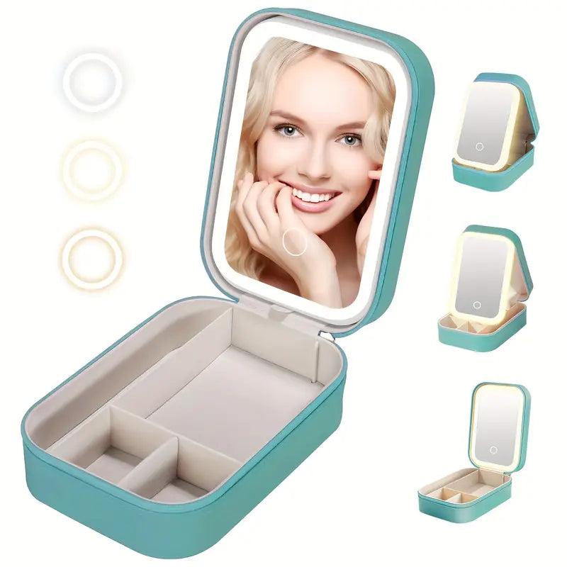 Compact Makeup Bag With LED Mirror, Rechargeable Makeup Mirror with Touch,  Ideal Gift for Her, Home & Travel Use