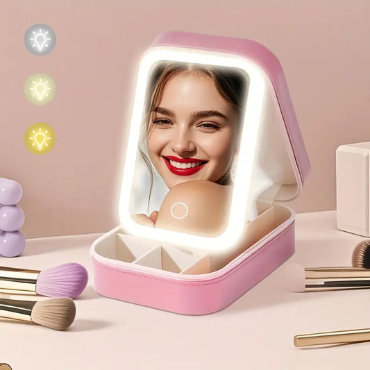 Compact Makeup Bag With LED Mirror, Rechargeable Makeup Mirror with Touch,  Ideal Gift for Her, Home & Travel Use