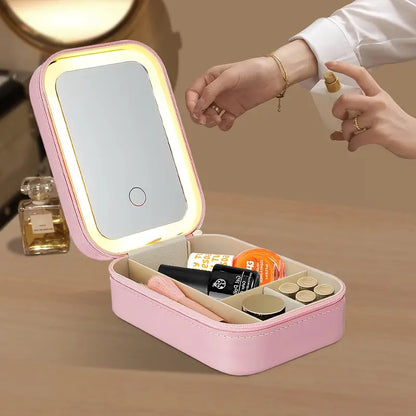 Compact Makeup Bag With LED Mirror, Rechargeable Makeup Mirror with Touch,  Ideal Gift for Her, Home & Travel Use
